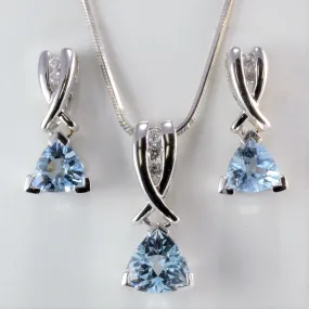 Day Vibe Elegant Aquamarine & Diamond Necklace & Earrings Set | 17''|