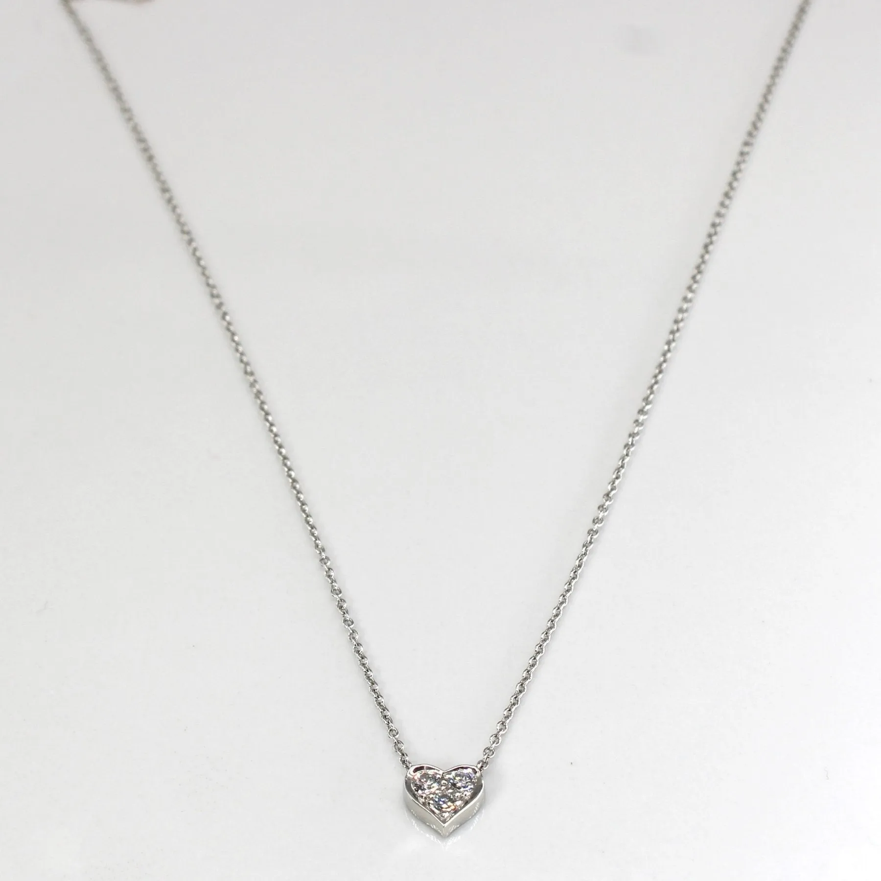 Soft Reflection 'Tiffany & Co' Diamond Heart Platinum Necklace | 0.14ct | 16" |