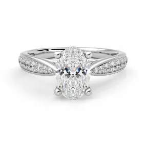 Victorian Era Luxury Line Oval Cut Moissanite Engagement Ring with Pav?? Band and Hidden Anniversary Stone Accent