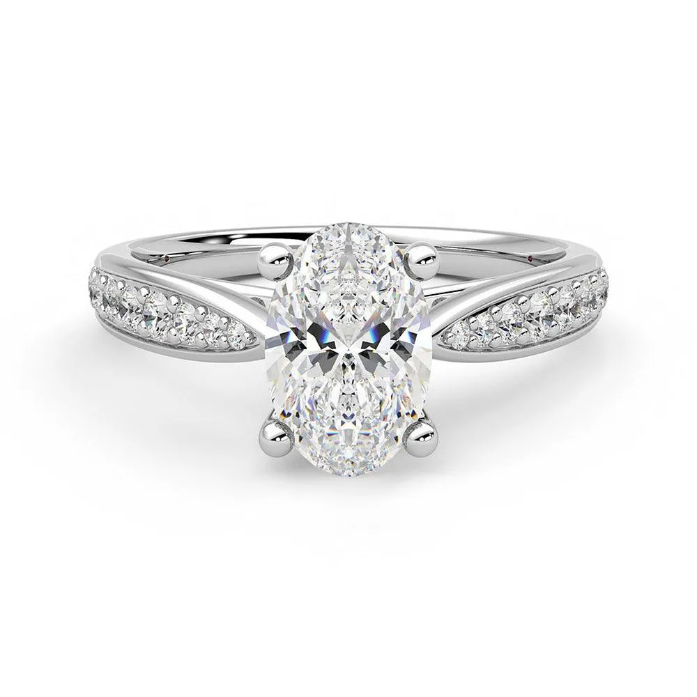 Timeless Grace Elegant Craft Oval Cut Moissanite Engagement Ring with Pav?? Band and Hidden Anniversary Stone Accent
