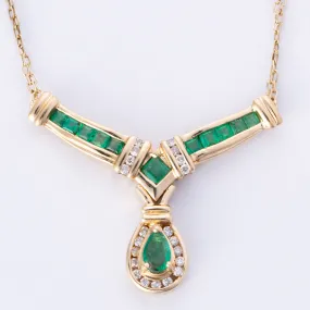 14k Yellow Gold Diamond Emerald Necklace | 0.15ctw, 0.75ctw | 16.5" Timeless Shine