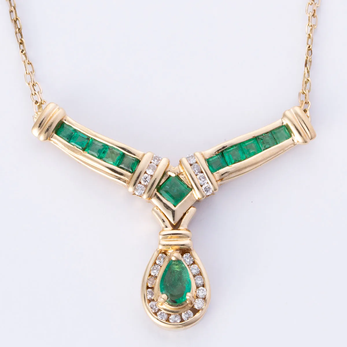 14k Yellow Gold Diamond Emerald Necklace | 0.15ctw, 0.75ctw | 16.5" Timeless Shine