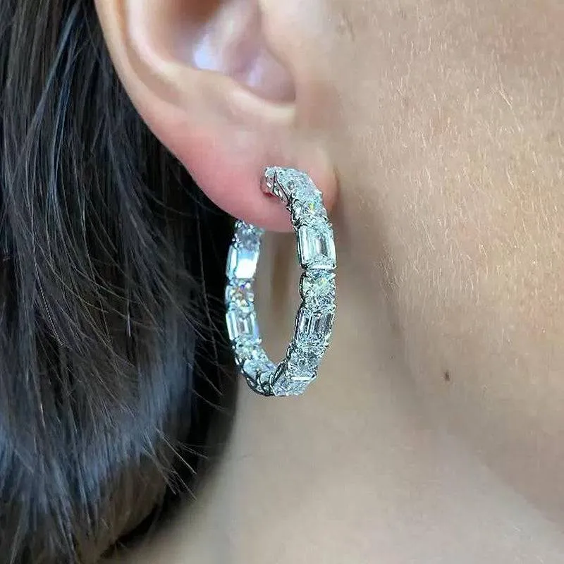 Urban Touch Louily Fashion Emerald Cut & Round Cut Women's Earrings In Sterling Silver