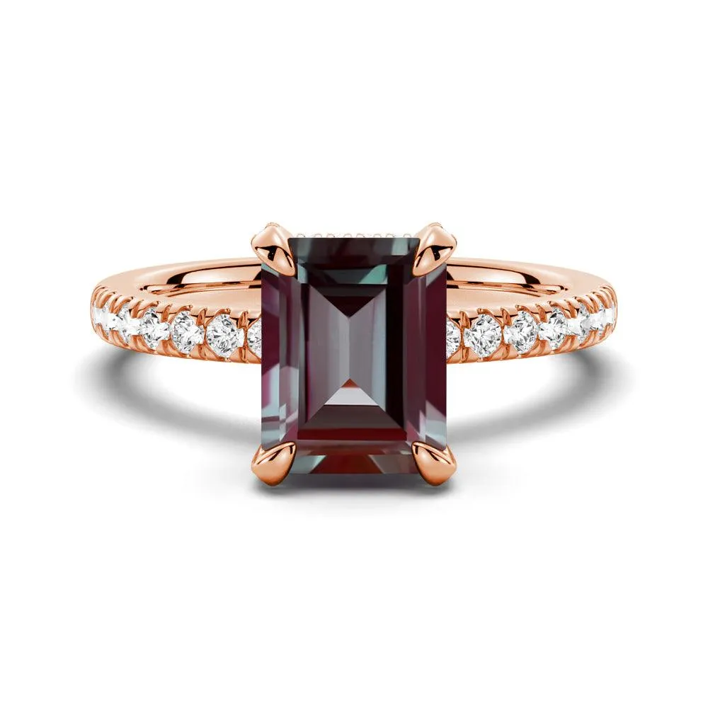 Classic Fashion 3 CT. Emerald Cut Alexandrite Engagement Ring With Moissanite Hidden Halo