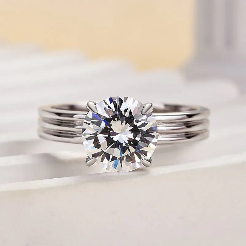 Louily Exclusive Three Shank Round Cut Engagement Ring Dress Up Time Gloss Touch
