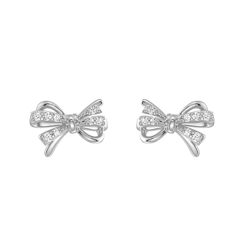 Filigree Bow Edge Moissanite Diamond  Stud Earrings Rich Color