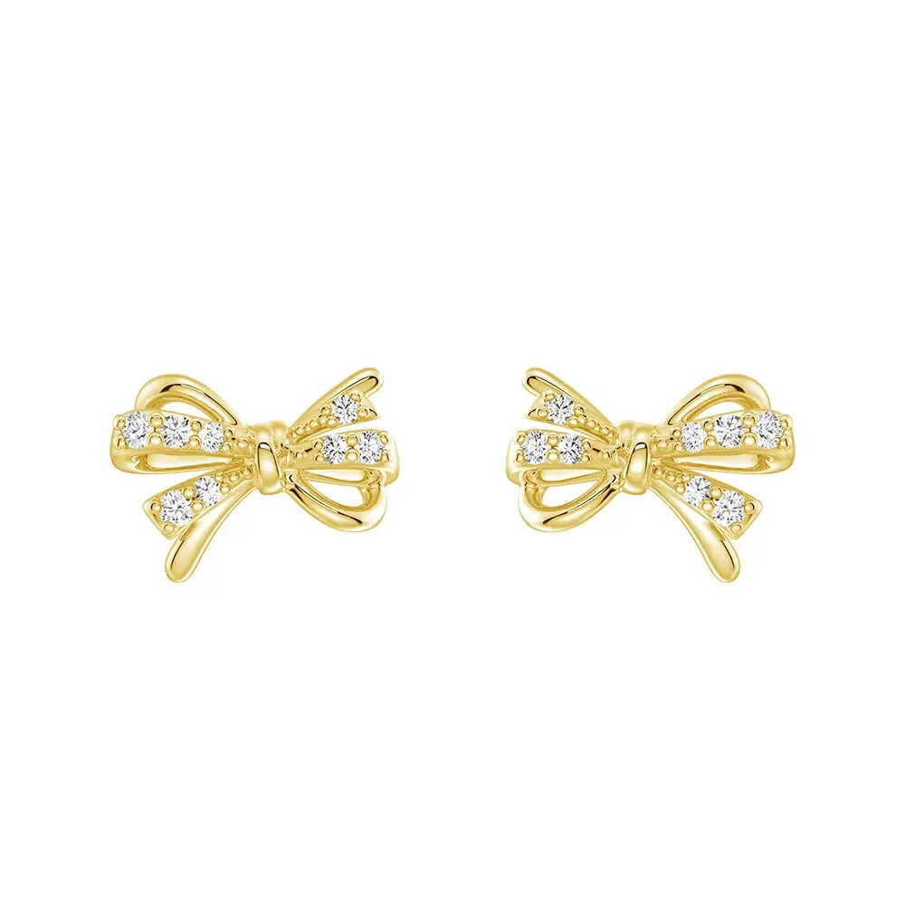 Filigree Bow Edge Moissanite Diamond  Stud Earrings Radiant Highlight