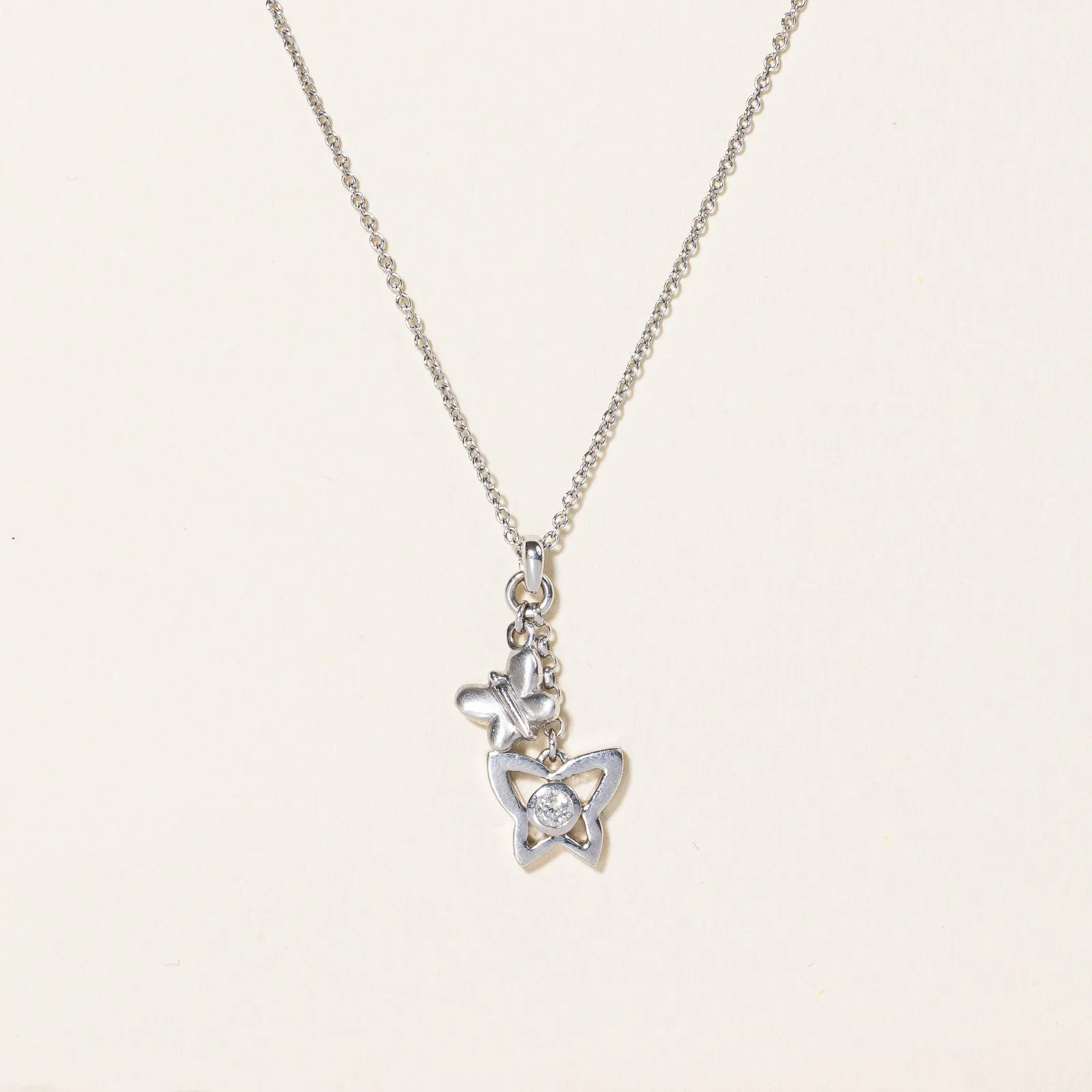 Diamond Butterfly Charm Necklace | 0.05ct | 17" | Sophisticated Glam Evening Style