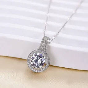 Halo White Gold Classic Round Cut Women's Pendant Necklace In Sterling Silver Glamour Accessory