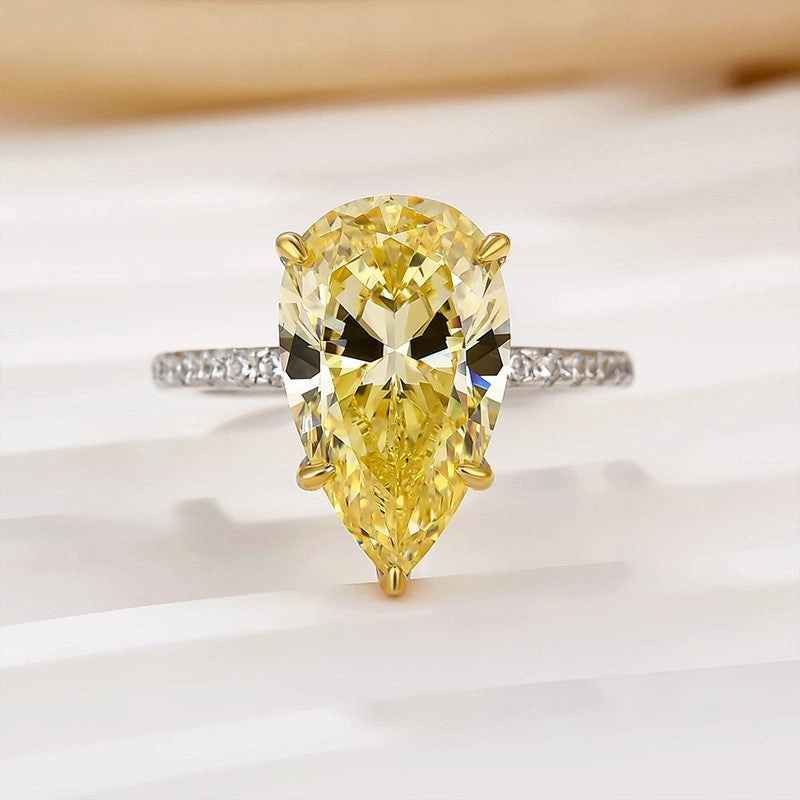 Contemporary Feature 4.5Ct Yellow Pear Cut Engagement Ring Promise Ring For Her In Sterling Silver
