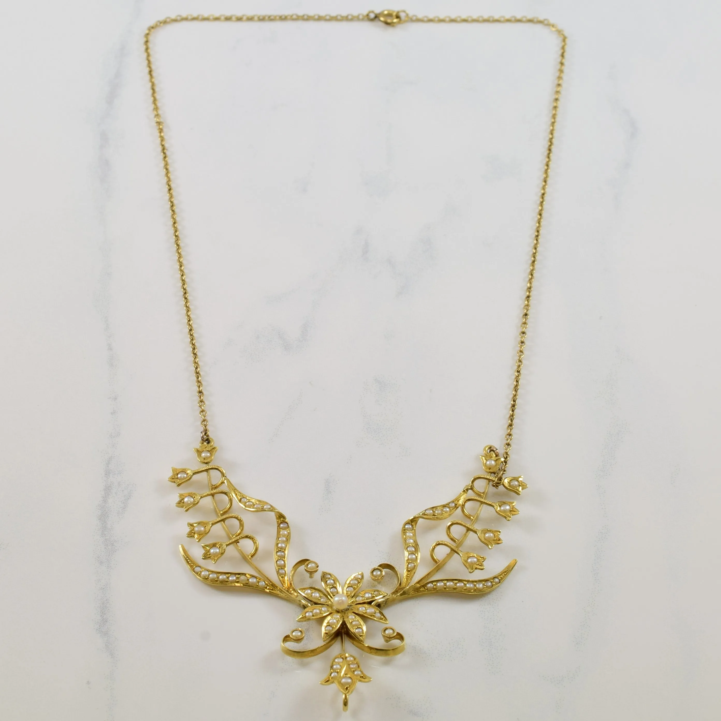 Seed Pearl Flower Filigree Necklace | 1.50ctw | 18" | Delicate Glow