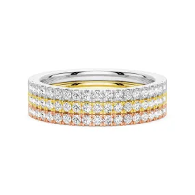 Event Gift Sturdy Adornment Lab Grown Diamond Tri color Set of Three Stackable Bands