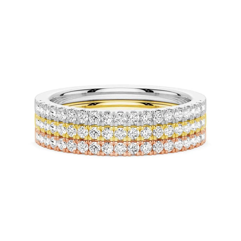 Refined Elegance Lab Grown Diamond Tri color Set of Three Stackable Bands