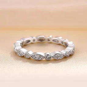 Louily Vintage Full Eternity Art Deco Stacking Women's Wedding Band In Sterling Silver Light Play Fashion Accessory