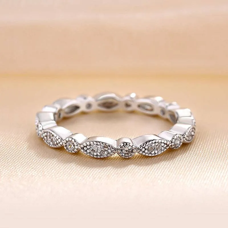 Louily Vintage Full Eternity Art Deco Stacking Women's Wedding Band In Sterling Silver Cozy Glow