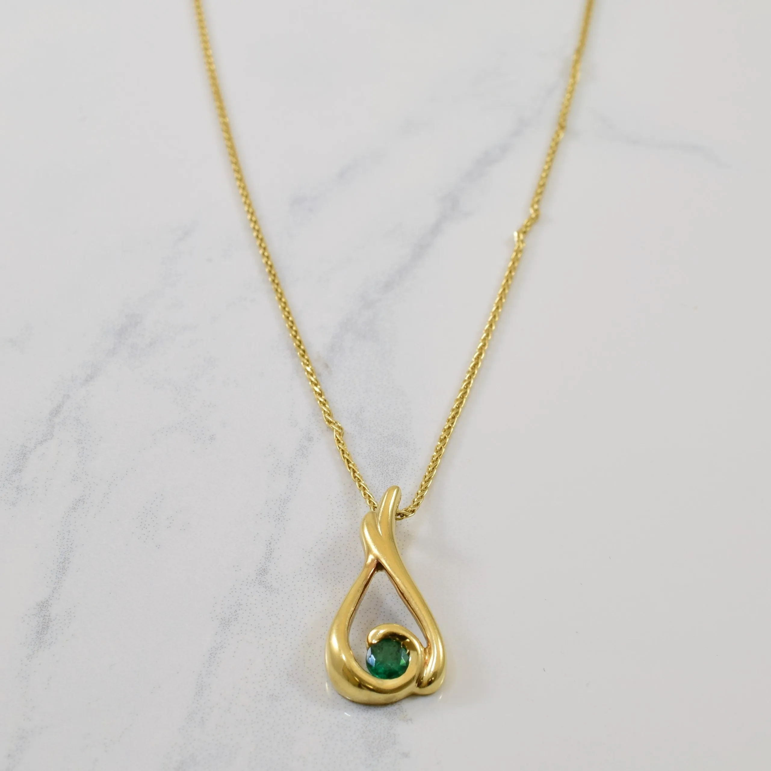 Star Detail Emerald Bypass Drop Necklace | 0.20ct | 19" |