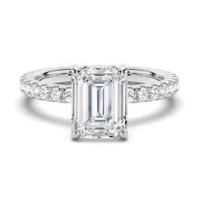 Emerald Cut Moissanite Engagement Ring With Eternity Pave Band Minimal Look