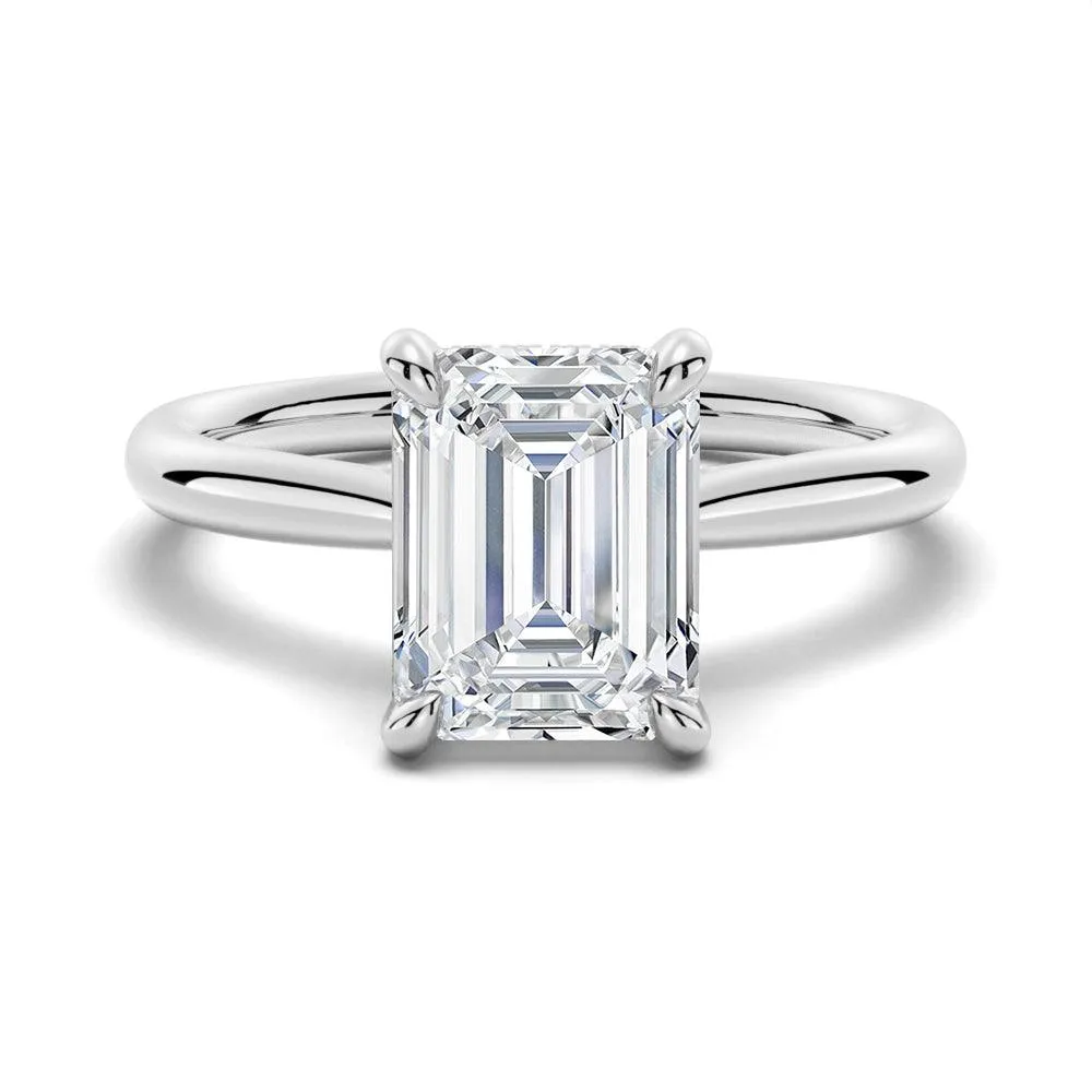 Ornate Ornament Emerald Cut Moissanite Engagement Ring With Hidden Halo
