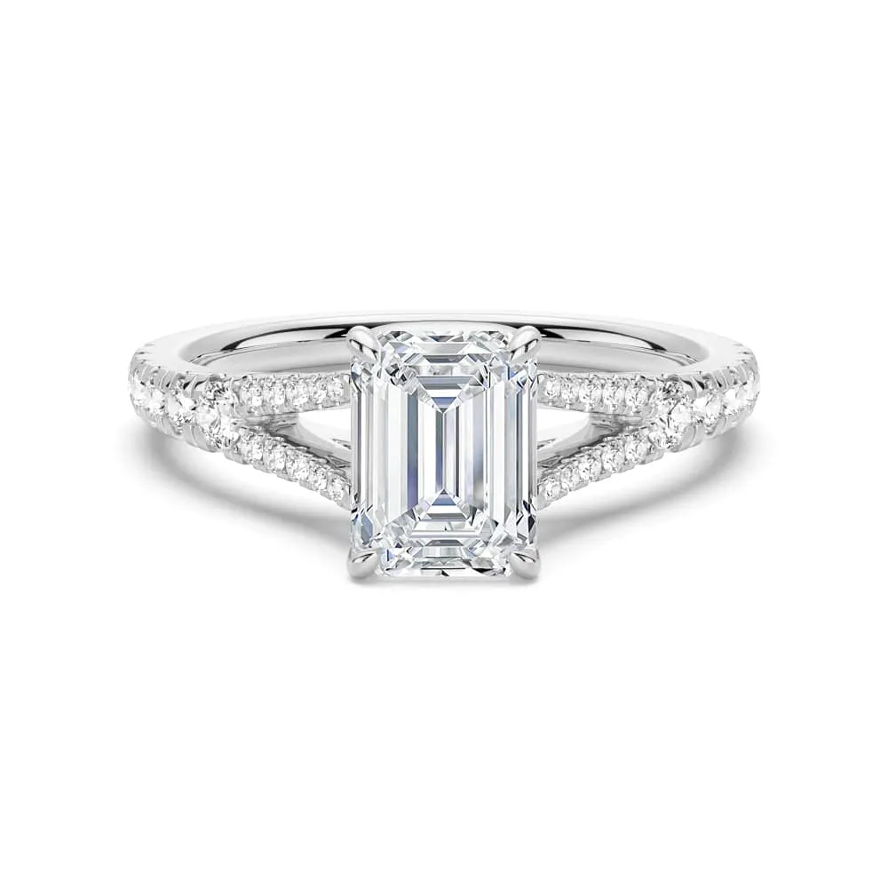 Emerald Cut Split Shank Moissanite Engagement Ring Eternal Expression