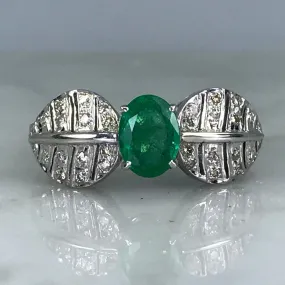 Resilient Look Emerald Diamond Ring. Art Nouveau. 18K White Gold. May Birthstone. 20th Anniversary. APPRAISED