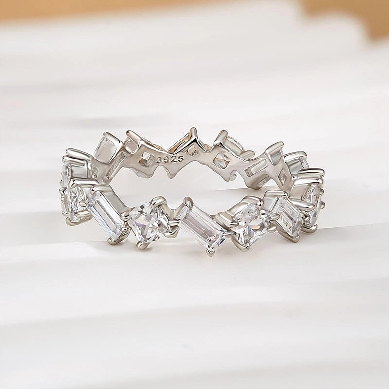 Classic Detailing Versatile Touch Emerald Cut & Cushion Cut Wedding Band In Sterling Silver