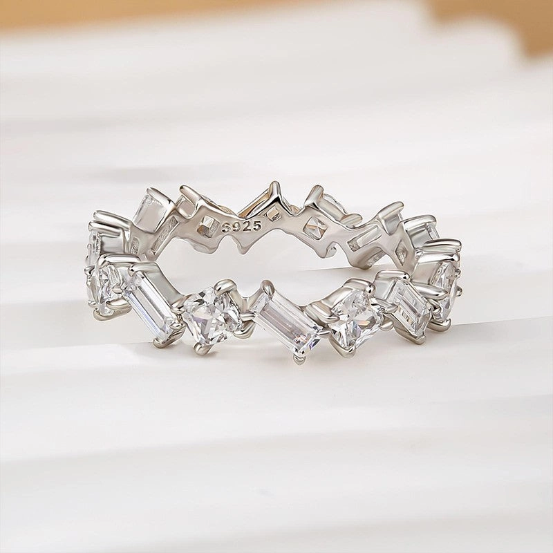 Work Day Style Night Out Look Emerald Cut & Cushion Cut Wedding Band In Sterling Silver