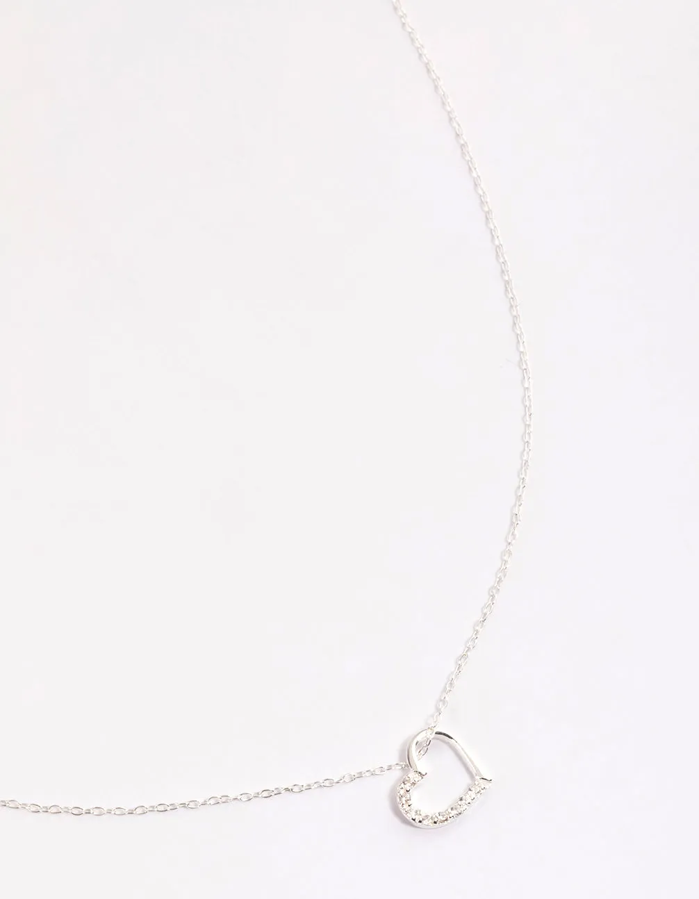 Sterling Silver Cubic Zirconia Pave Heart Necklace Clean Accent