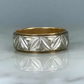 Etched Gold Wedding Band. 10K Yellow and White Gold. Size 6 US. Stacking Ring. Circa 1960. HighEnd Token Sturdy Design