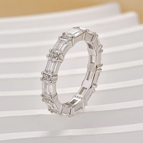 Subtle Glamour Eternity 3.6Ct Emerald Cut Wedding Band In Sterling Silver