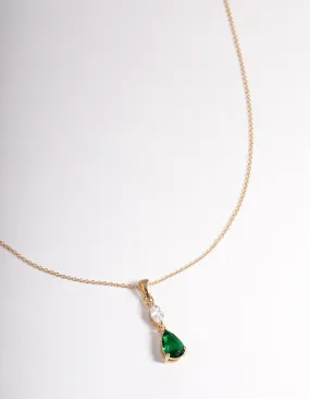 Luxurious Detail Gold Plated Sterling Silver Marquise & Pear Pendant Necklace