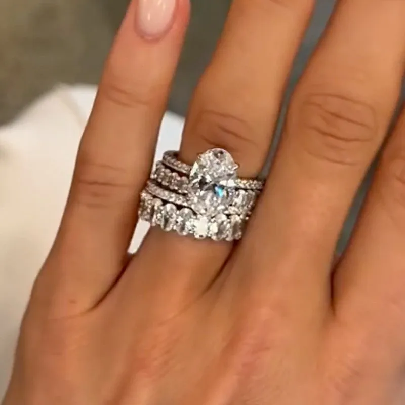 4PC 4.0Ct Oval Cut Wedding Ring For Her With Two Oval Cut Wedding Bands & One Classic Wedding Band Glamorous Jewelry Balanced Accent