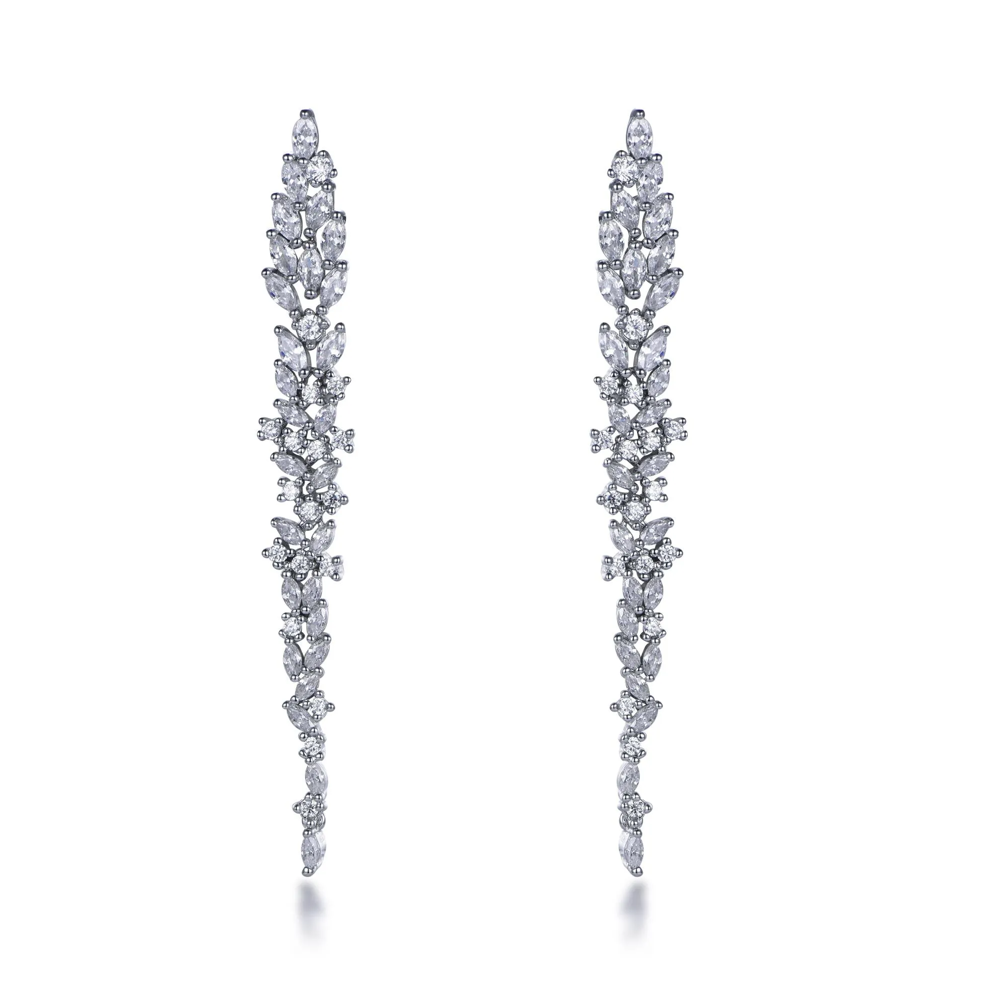 Elegant Aesthetic Contemporary Must-Have Sterling Silver Long Thin Cascading CZ Earring