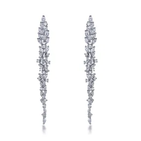 Elegant Aesthetic Contemporary Must-Have Sterling Silver Long Thin Cascading CZ Earring