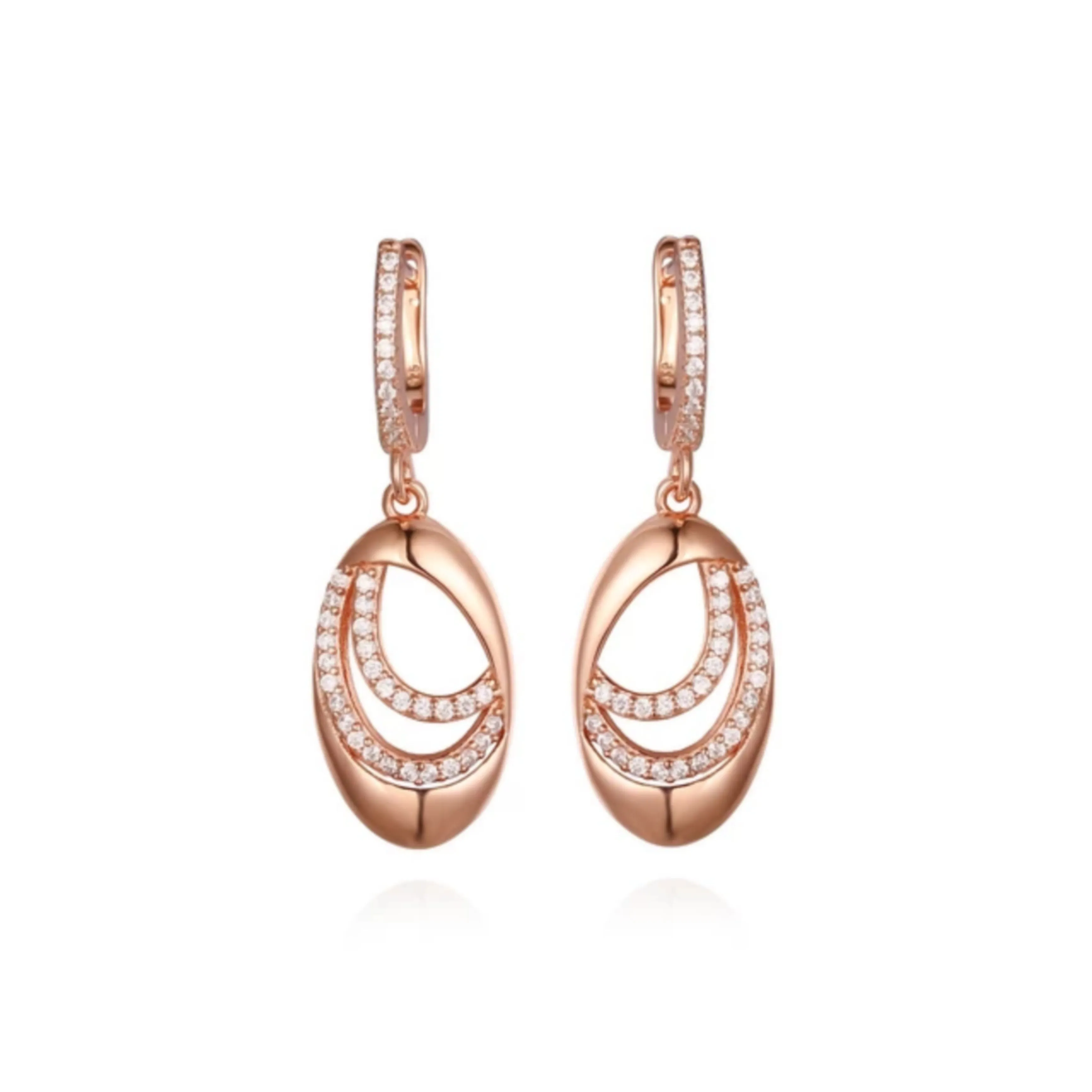 Sterling Silver Oval With Two Curved Lines of CZs Earrings Vintage Adornment