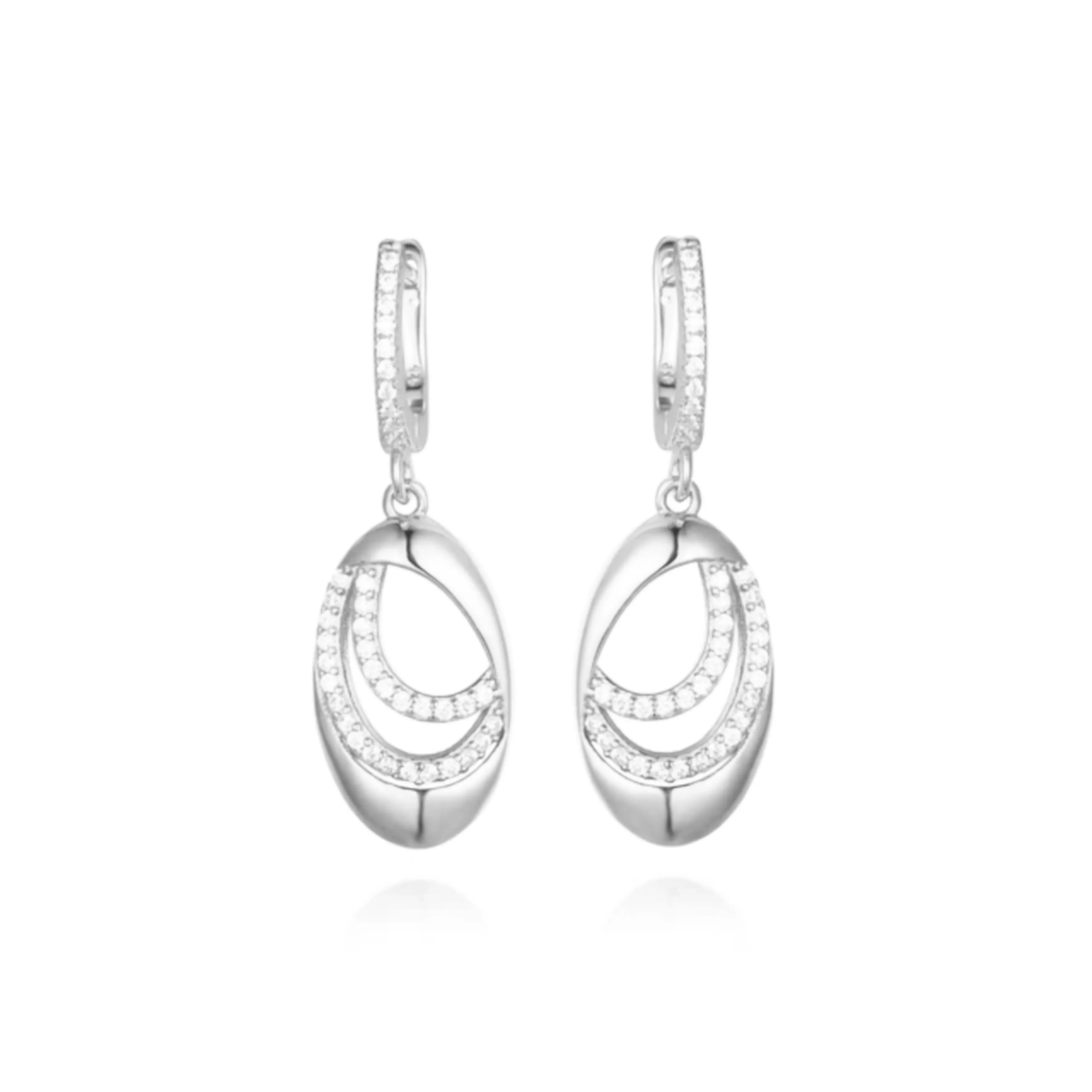 Sterling Silver Oval With Two Curved Lines of CZs Earrings Abstract Adornment Durable feature