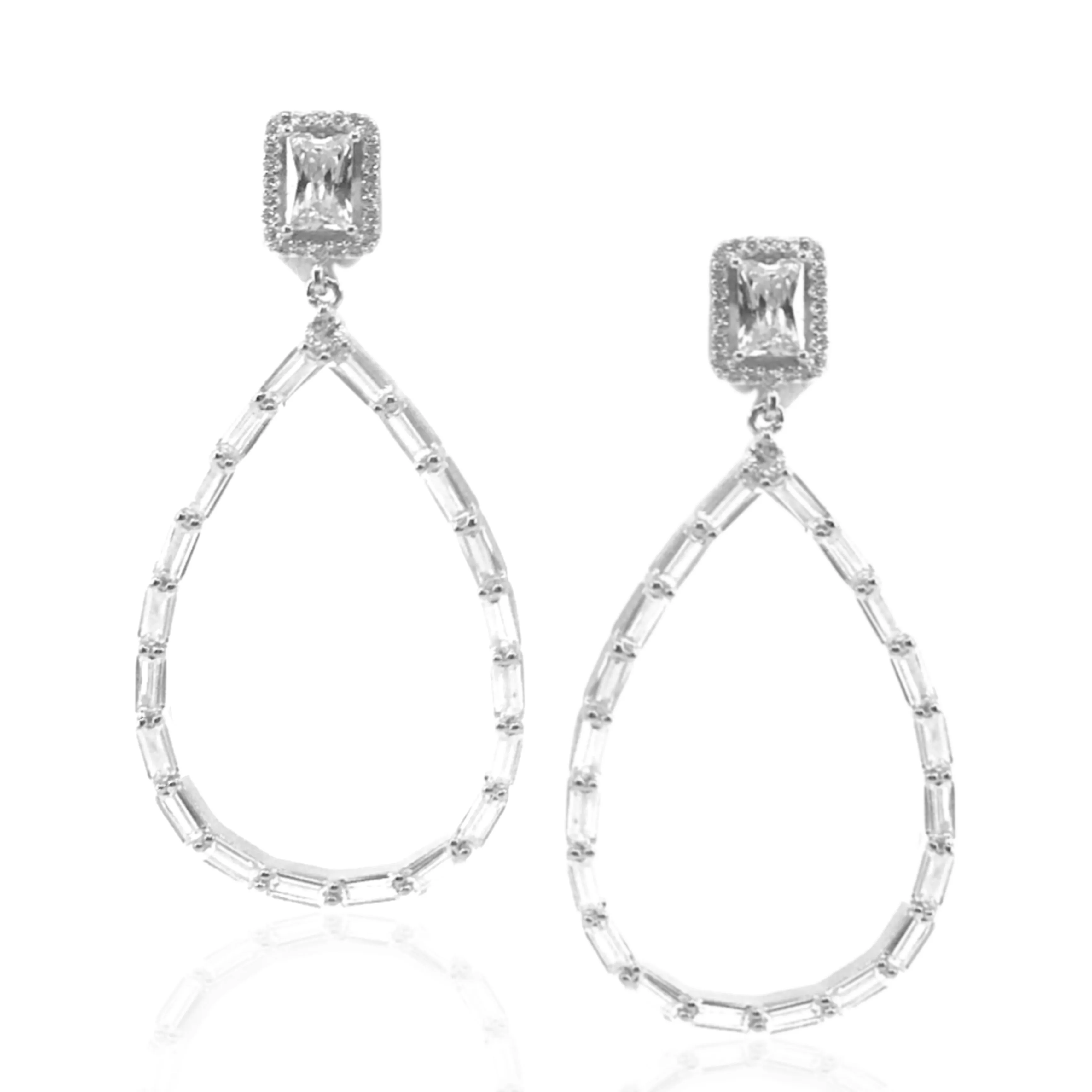 Rose Gold / Gold / Rhodium Plated Sterling Silver Baguette Teardrop Earrings Vacation Adornment