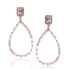 Rose Gold / Gold / Rhodium Plated Sterling Silver Baguette Teardrop Earrings Glittering Piece