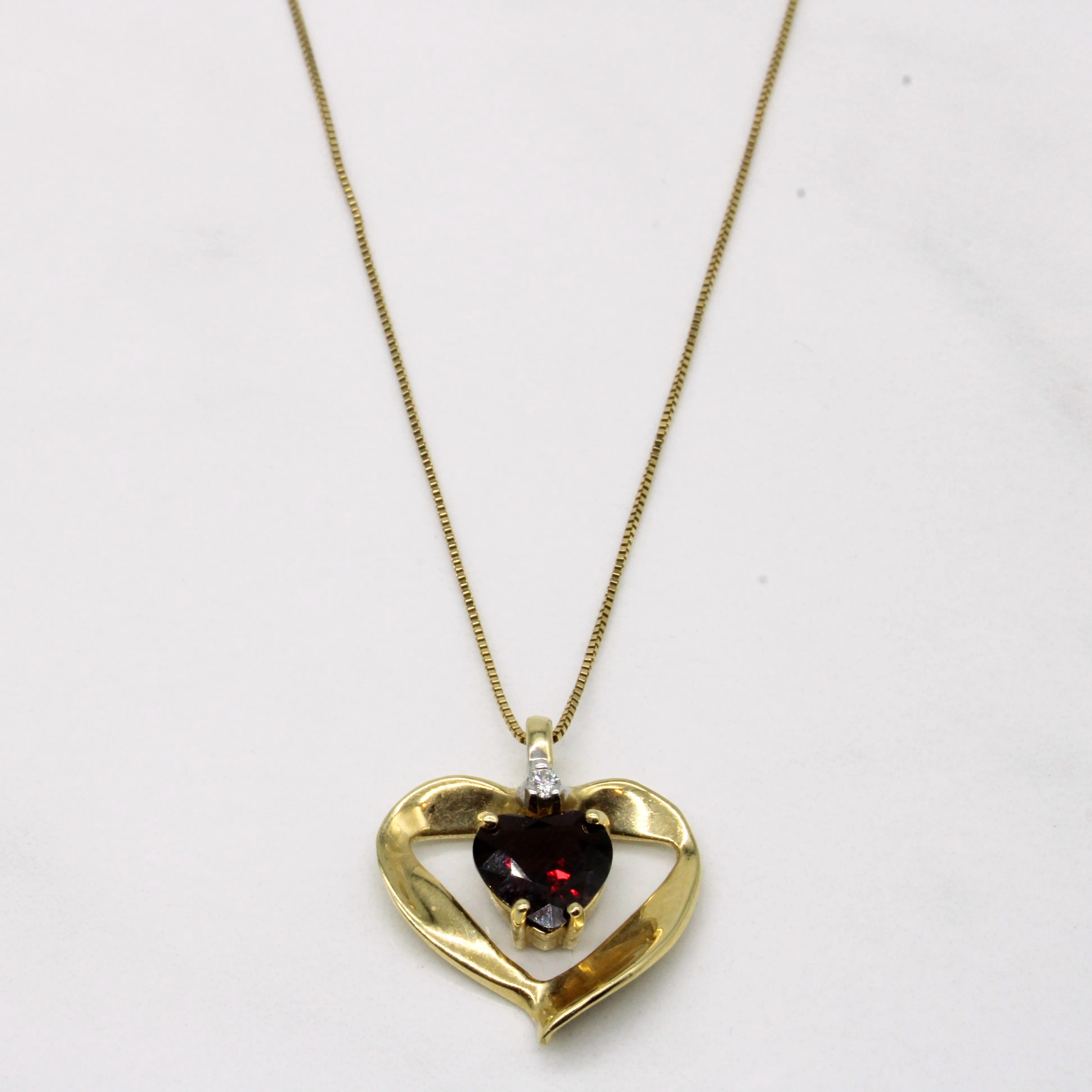 Glittering Craft Garnet & Diamond Heart Pendant Necklace | 1.92ct, 0.03ct | 18" |