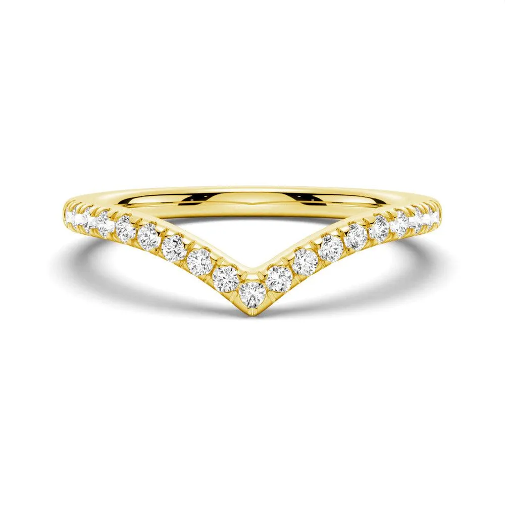 Curved V Moissanite Wedding Band Fire Proof sophisticated appearance
