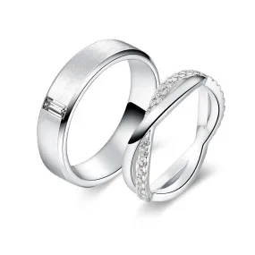 Sparkle Pop Elegant Shape Satin Finish Emerald Cut and Infinity Moissanite Eternity Couple's Ring Set