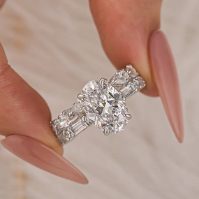 4.0Ct Oval Cut Travel Ring With Eternity Pear Cut Wedding Band Layer mood