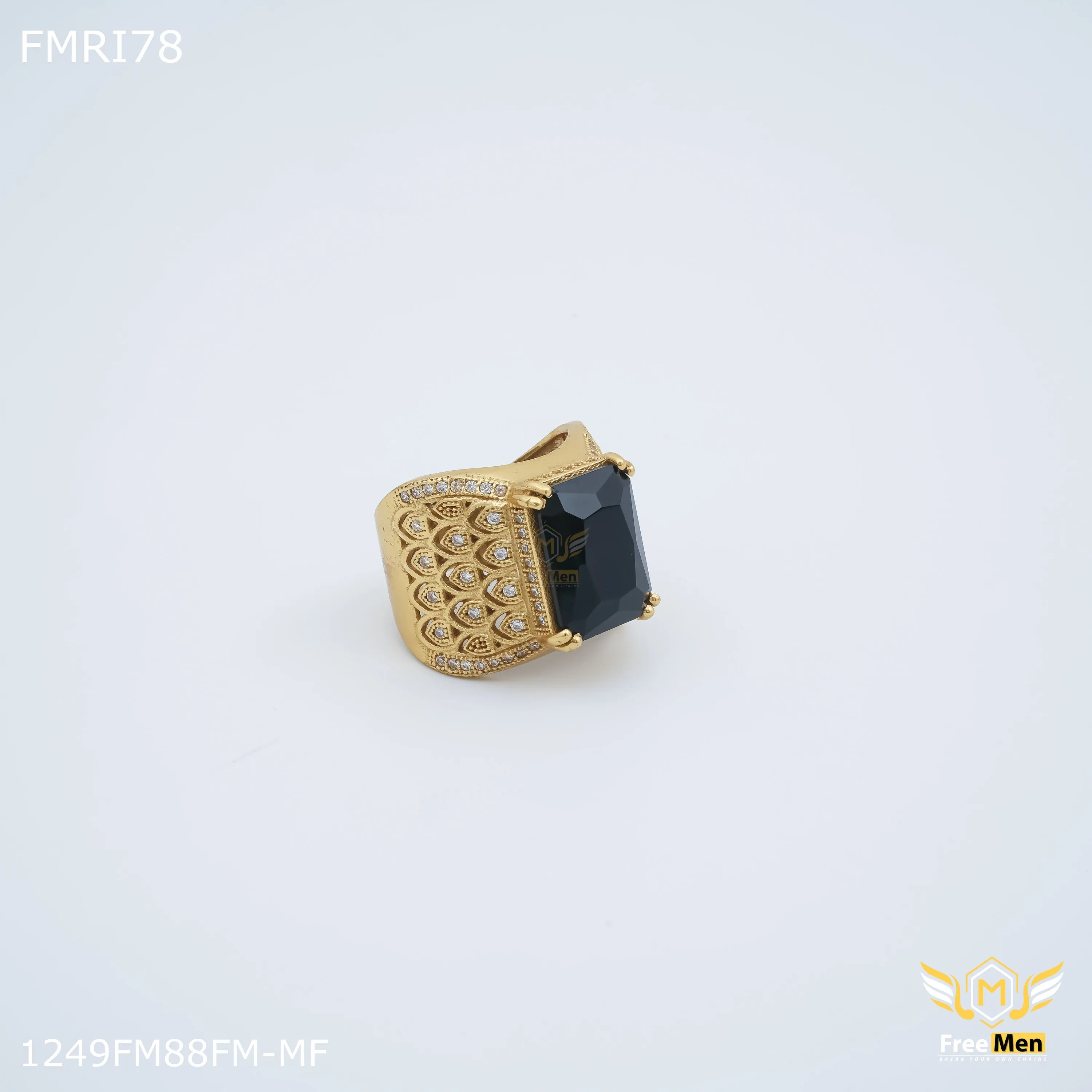 Freemen Black stone with morpich design golden ring for men - FMRI78 Premium Care