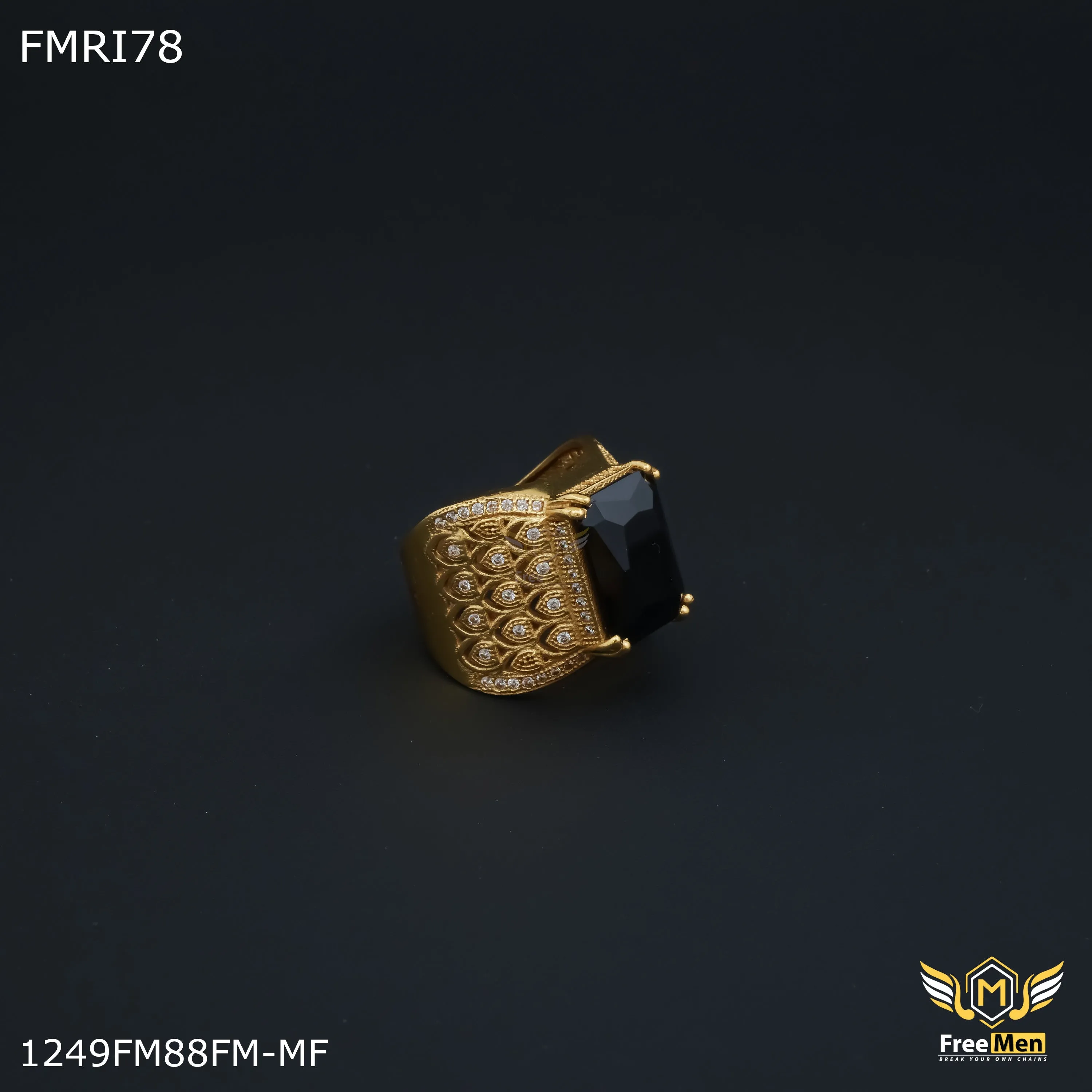 Superior Accessory Inspired Accent Freemen Black stone with morpich design golden ring for men - FMRI78
