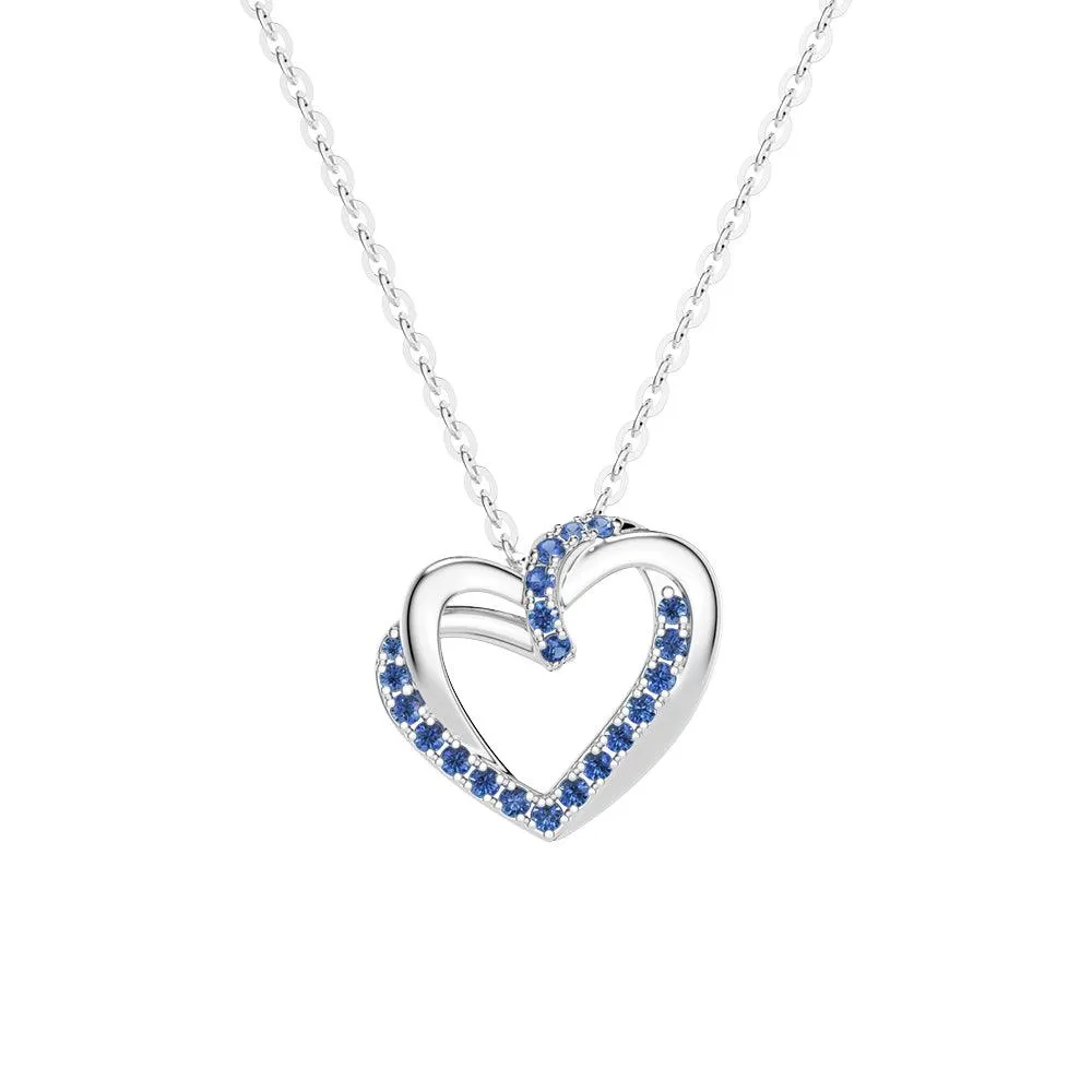 Timeless Charm Casual Spark Sapphire Heart Pendant Necklace