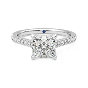 Memorial Gift Princess Cut Moissanite Engagement Ring with Hidden Anniversary Stone and Pav?? Accents