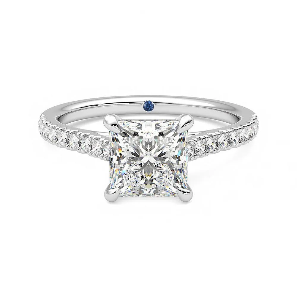 Amazing Gift Classic Object Princess Cut Moissanite Engagement Ring with Hidden Anniversary Stone and Pav?? Accents