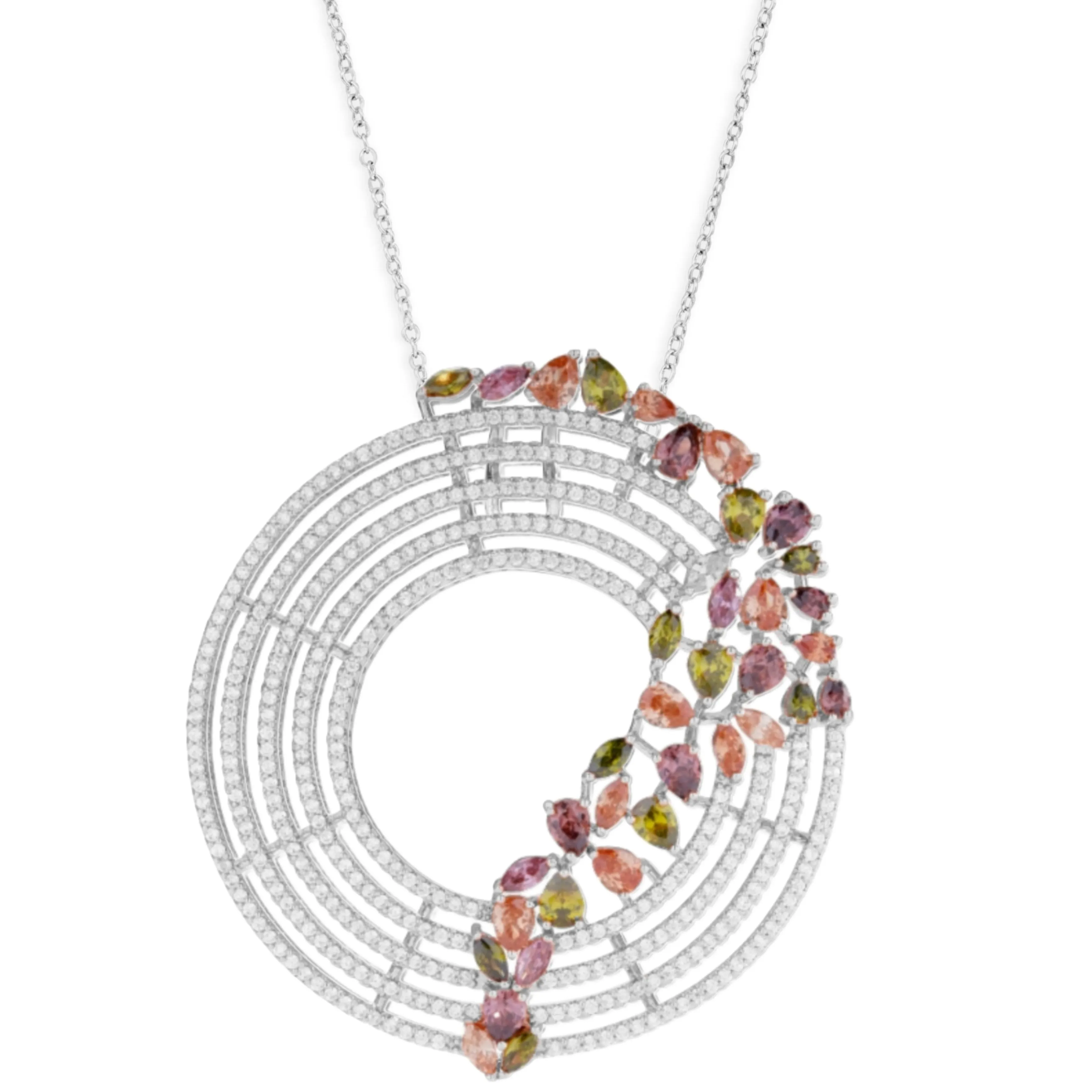 Durable Present Rose Gold or Rhodium Plated Sterling Silver Colorful Sprinkled CZ Necklace