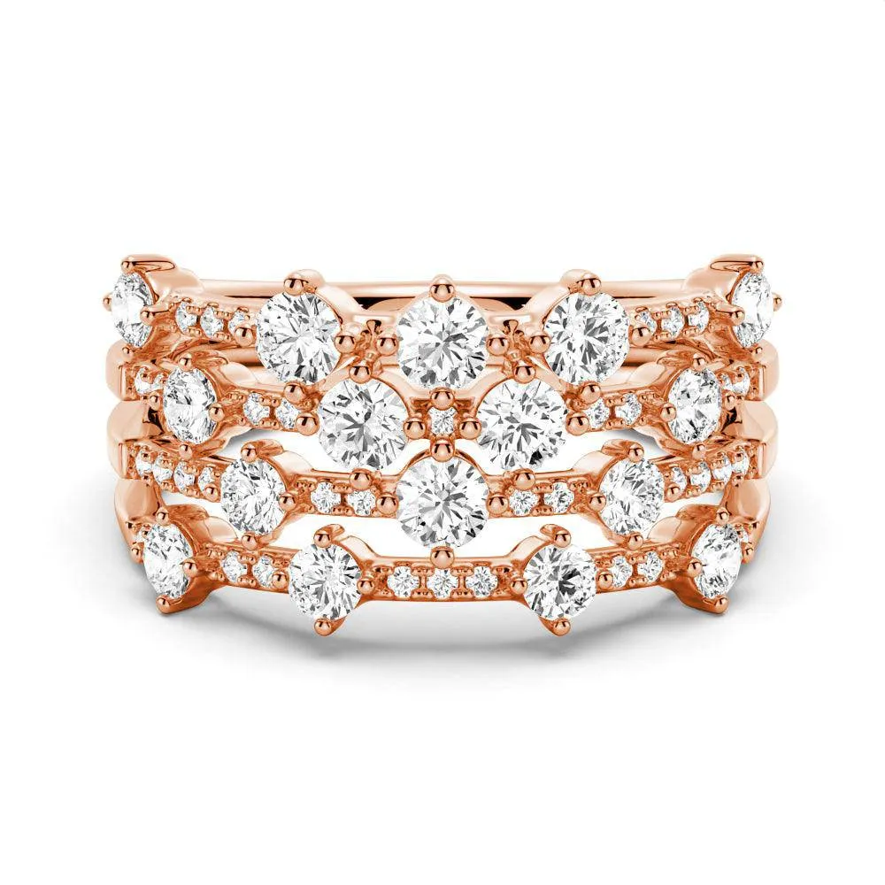 Premium Finish 4 Row Round Cluster Moissanite Anniversary Fashion Ring