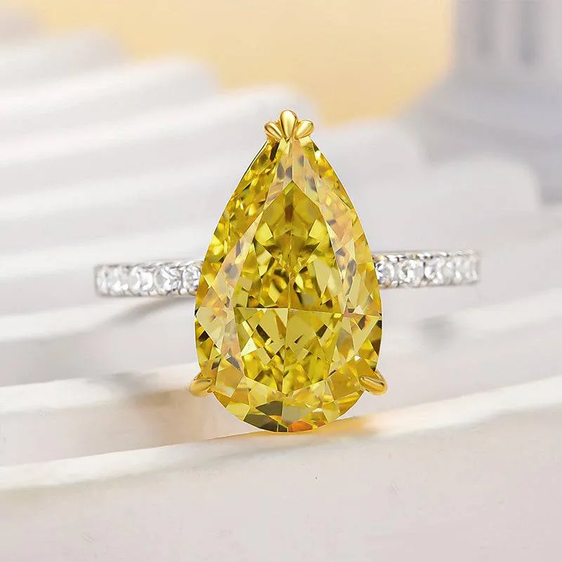Louily Gorgeous Two-tone Pear Cut Yellow Sapphire Engagement Ring Fashionable Design