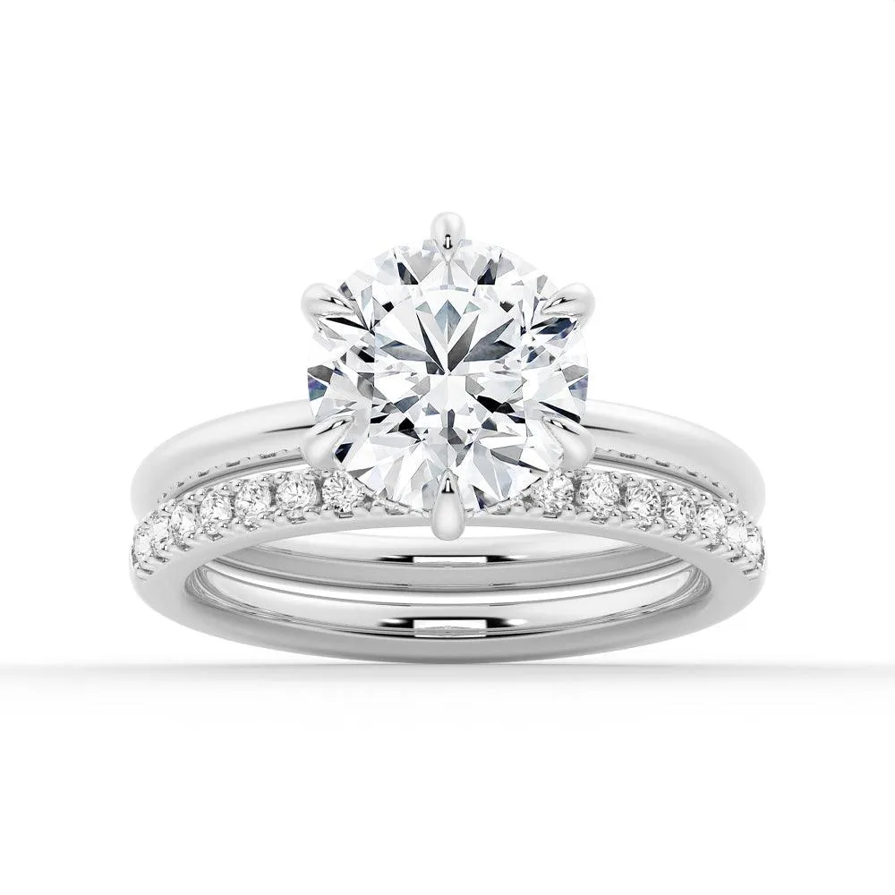 Six Prong Solitaire Hidden Halo Moissanite Ring Set with Matching Wedding Band High-End Accessory